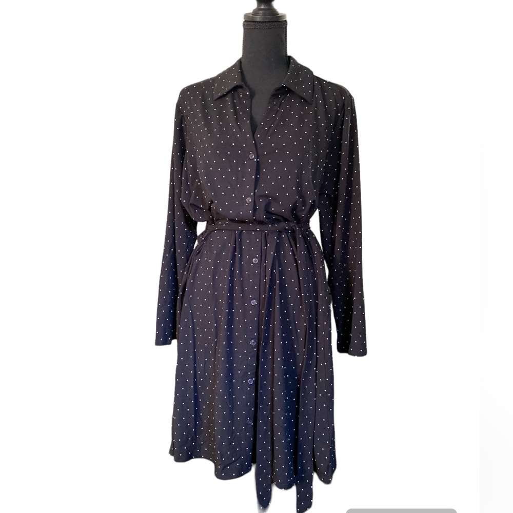 NWT J.Jill Wearever Collection Black Multi Dot Long Sleeves Dress …